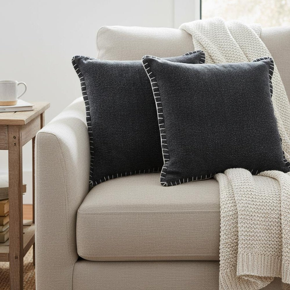 Set of Two 20" Black Cotton Throw Pillows — view 11