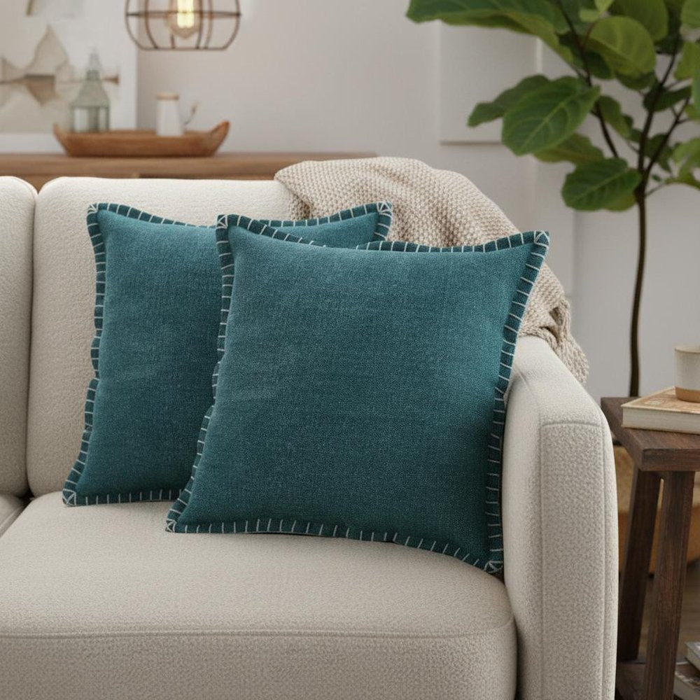 Set of Two 20" Green Cotton Throw Pillows — view 9
