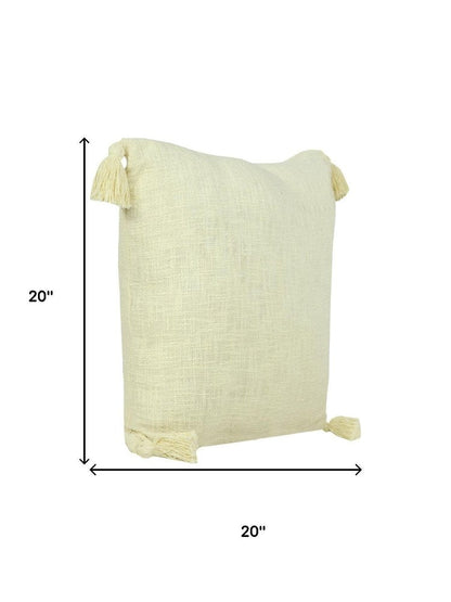 Set of Two 20" Yellow Cotton Throw Pillows with Tassels