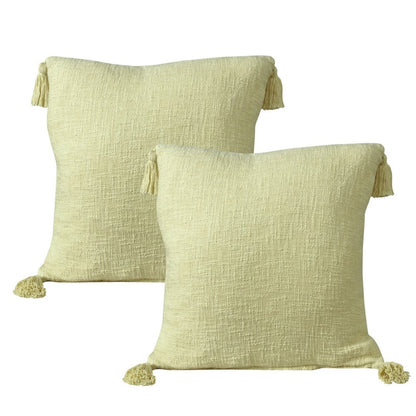 Set of Two 20" Yellow Cotton Throw Pillows with Tassels