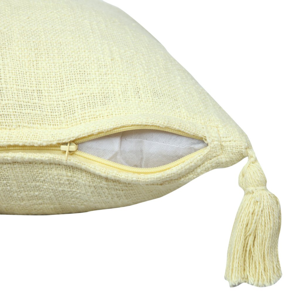Set of Two 20" Yellow Cotton Throw Pillows with Tassels — view 3