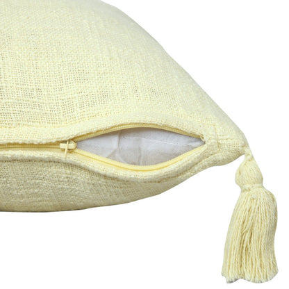 Set of Two 20" Yellow Cotton Throw Pillows with Tassels