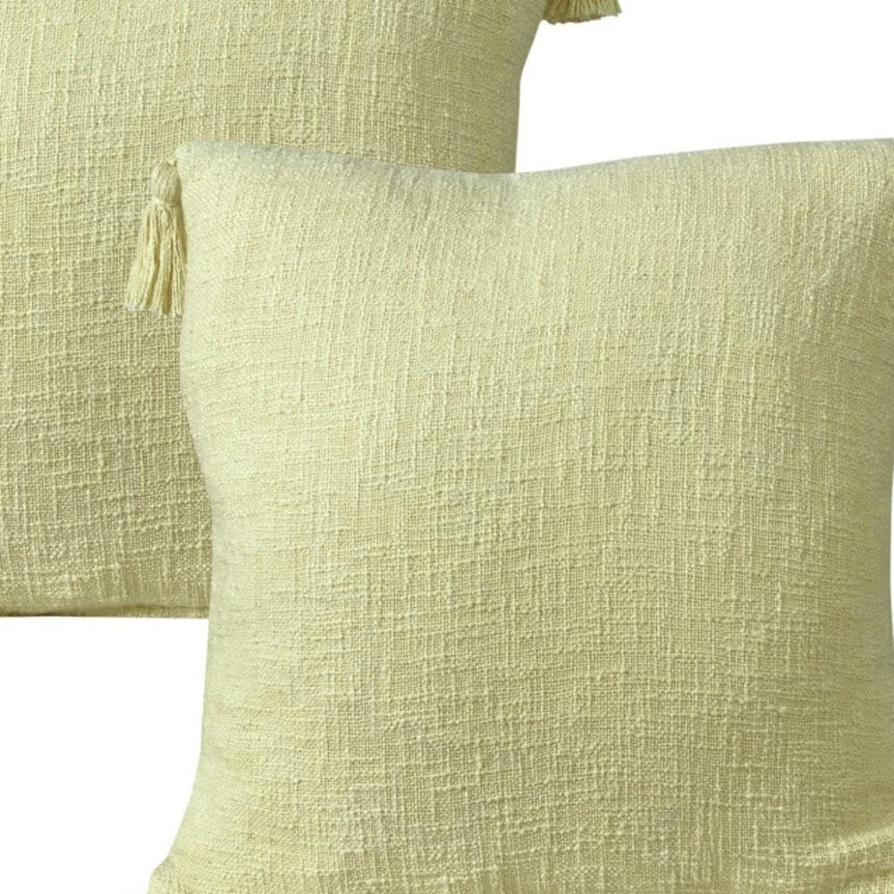 Set of Two 20" Yellow Cotton Throw Pillows with Tassels — view 6