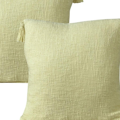 Set of Two 20" Yellow Cotton Throw Pillows with Tassels