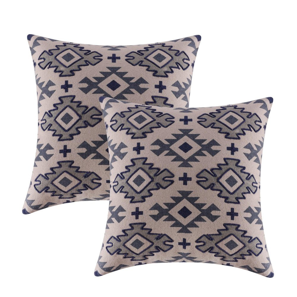 Set of Two 20" Blue And Gray Geometric Cotton Throw Pillows — view 1