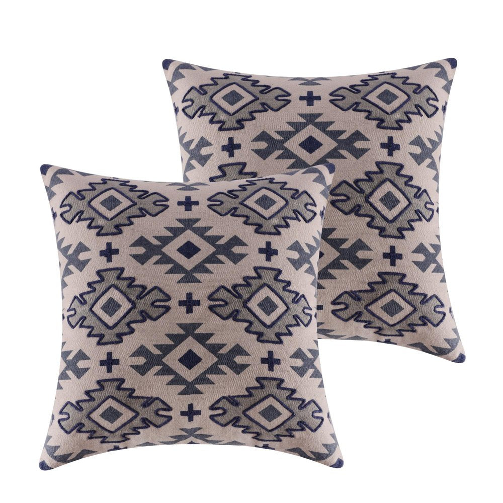 Set of Two 20" Blue And Gray Geometric Cotton Throw Pillows — view 3