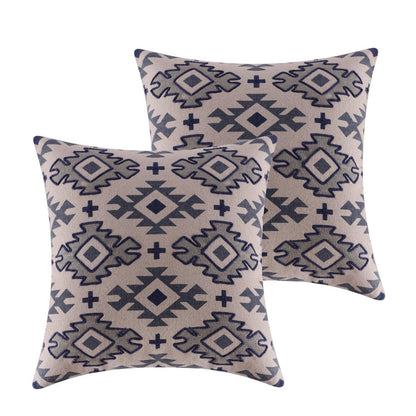 Set of Two 20" Blue And Gray Geometric Cotton Throw Pillows