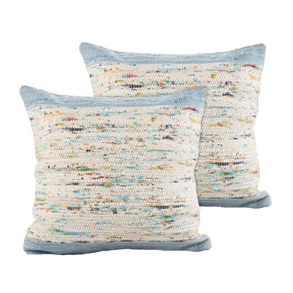 Set of Two 20" Blue And Ivory Color Block Cotton Throw Pillows