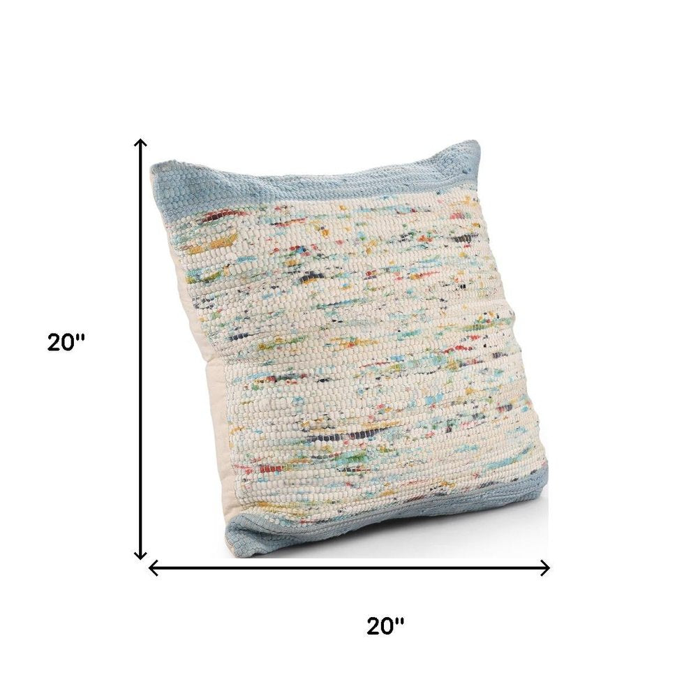 Set of Two 20" Blue And Ivory Color Block Cotton Throw Pillows