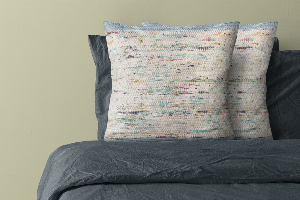 Set of Two 20" Blue And Ivory Color Block Cotton Throw Pillows