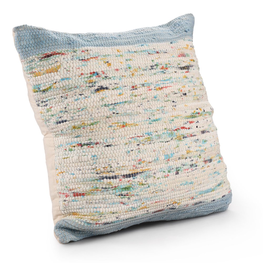 Set of Two 20" Blue And Ivory Color Block Cotton Throw Pillows — view 3