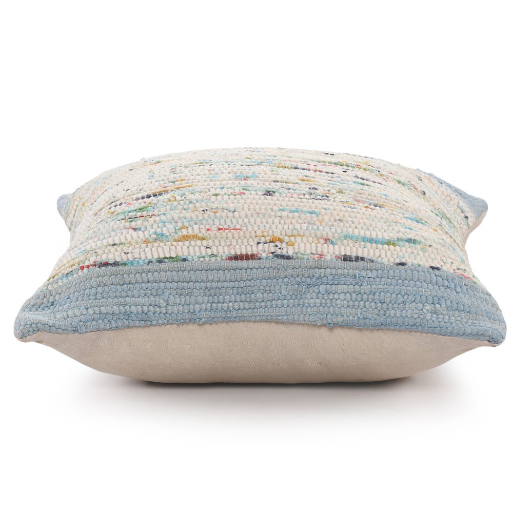 Set of Two 20" Blue And Ivory Color Block Cotton Throw Pillows