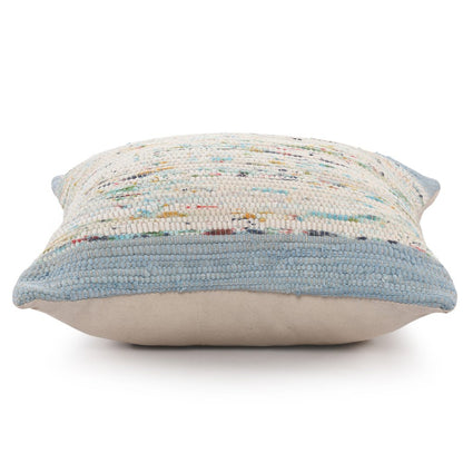 Set of Two 20" Blue And Ivory Color Block Cotton Throw Pillows