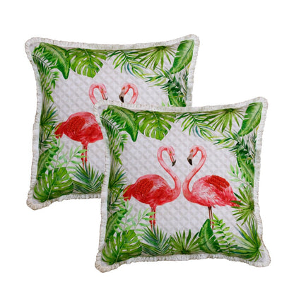 Set of Two 20" Light Green And Light Pink Flamingo Throw Pillows