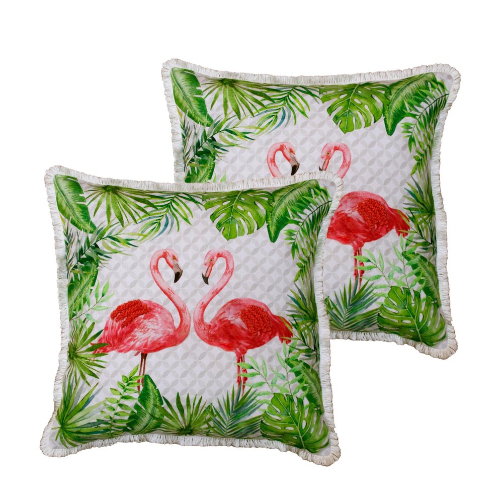 Set of Two 20" Light Green And Light Pink Flamingo Throw Pillows — view 2