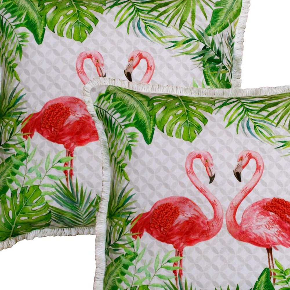 Set of Two 20" Light Green And Light Pink Flamingo Throw Pillows — view 3