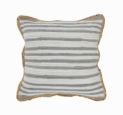 Set of Two 18" Gray And Off White Striped Cotton Blend Throw Pillows with Texture