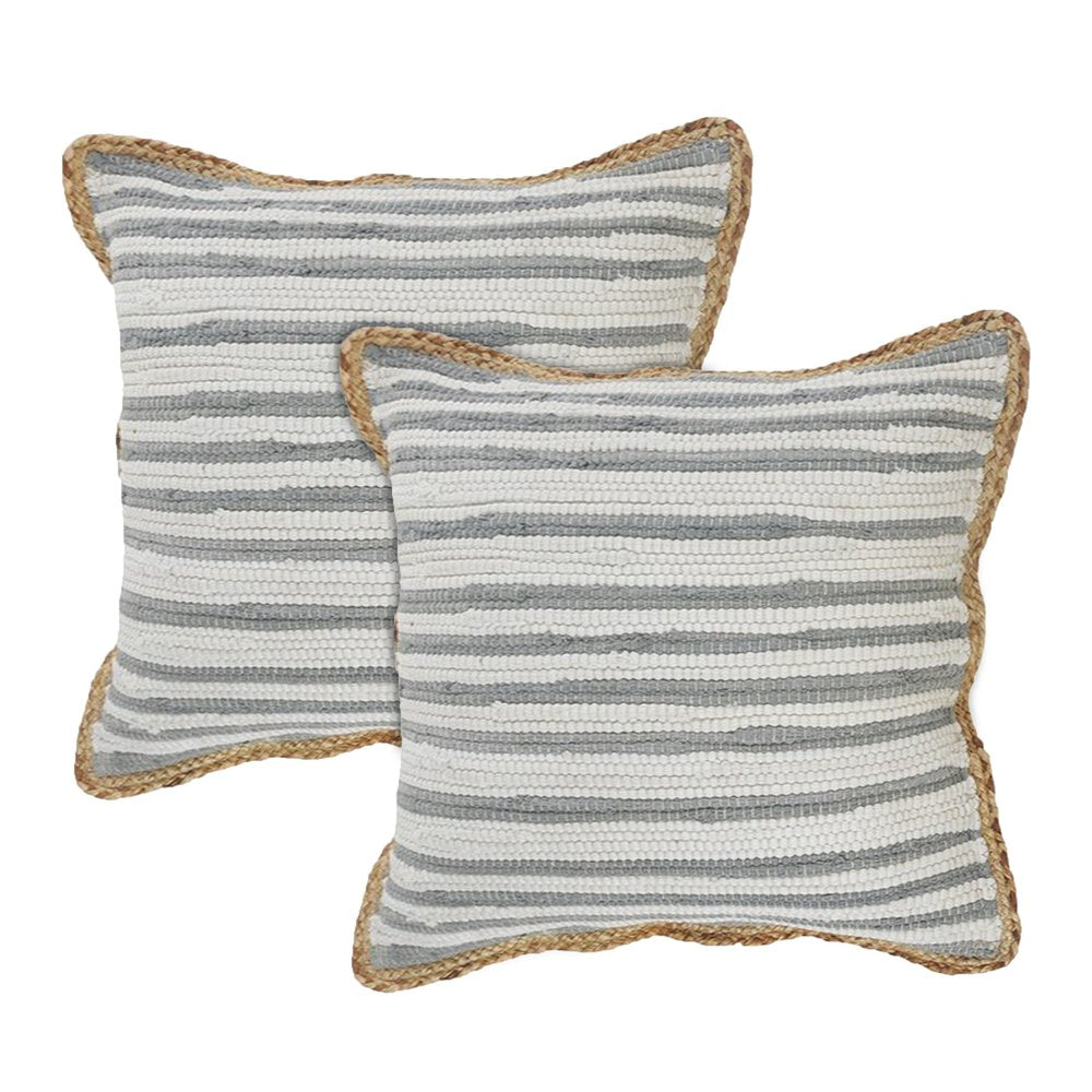 Set of Two 18" Gray And Off White Striped Cotton Blend Throw Pillows with Texture HomeRoots