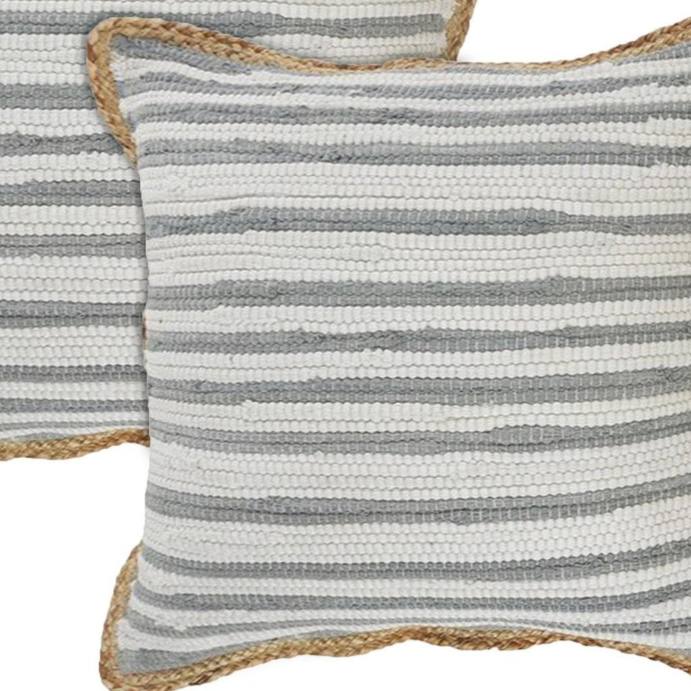 Set of Two 18" Gray And Off White Striped Cotton Blend Throw Pillows with Texture HomeRoots
