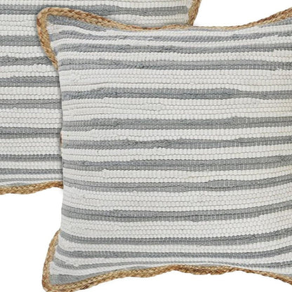 Set of Two 18" Gray And Off White Striped Cotton Blend Throw Pillows with Texture HomeRoots