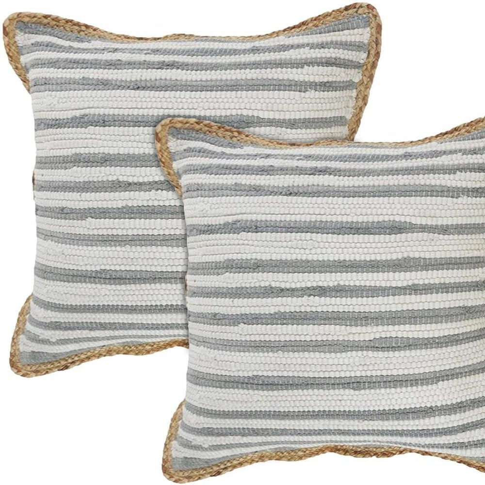 Set of Two 18" Gray And Off White Striped Cotton Blend Throw Pillows with Texture — view 6