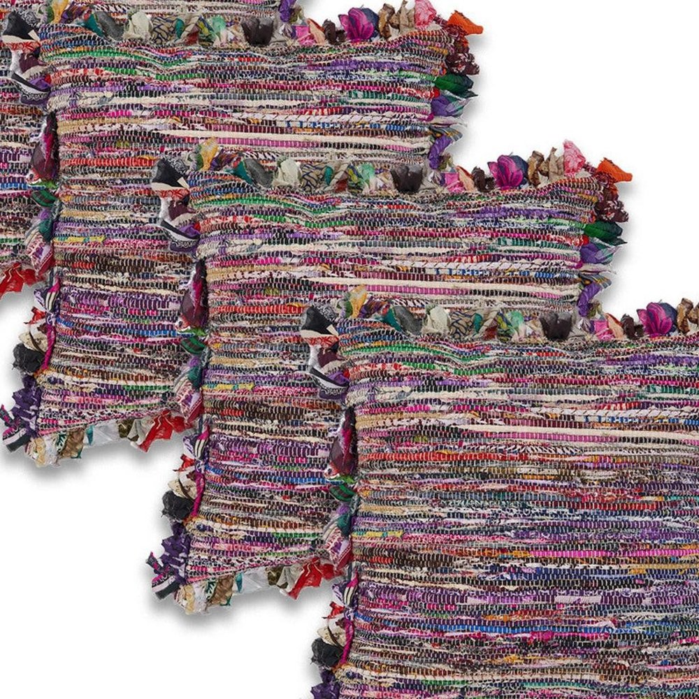 Set of Four 26" Blue And Pink Striped Rayon Throw Pillows with Fringe And Texture — view 6