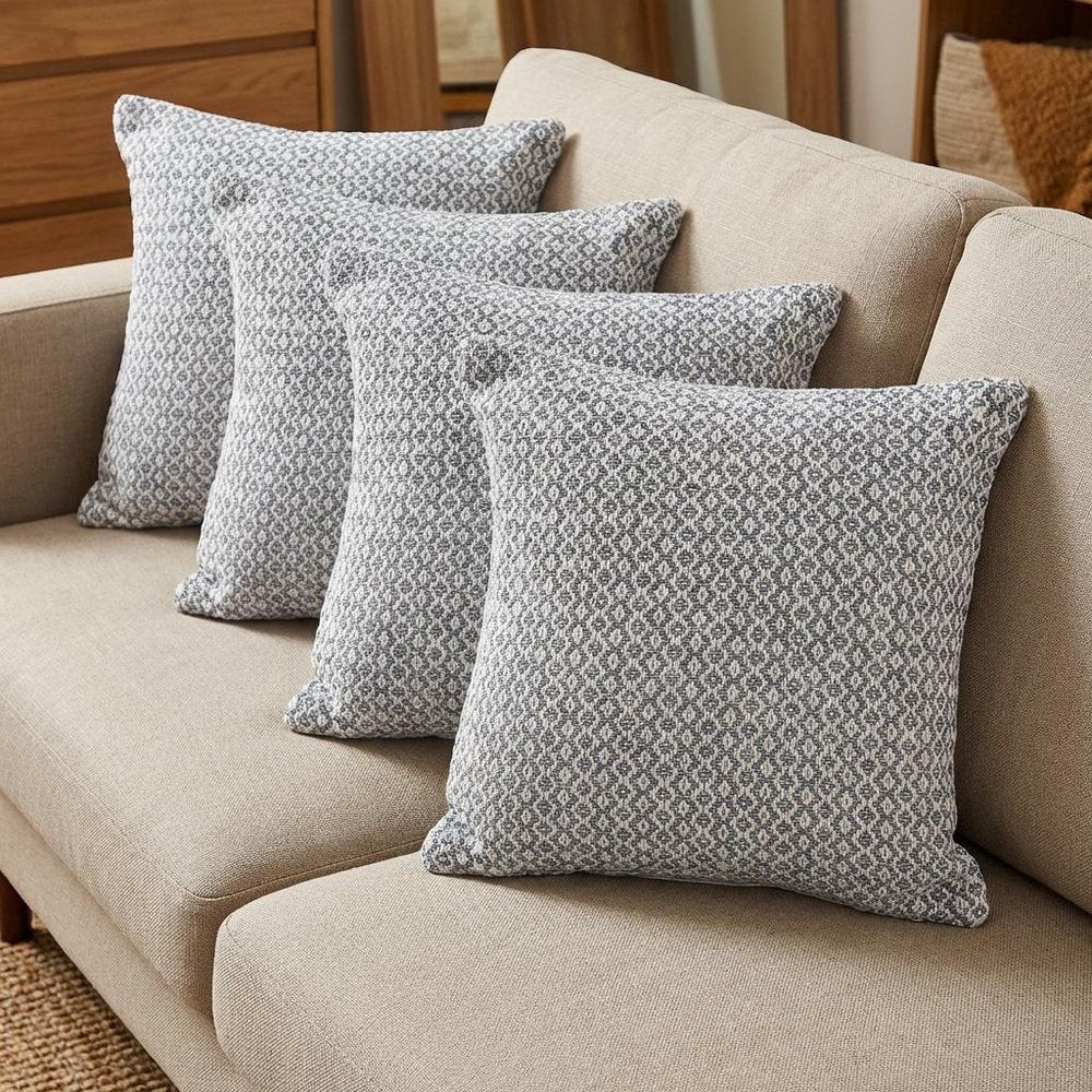 Set of Four 18" Gray And White Geometric Cotton Throw Pillows — view 9