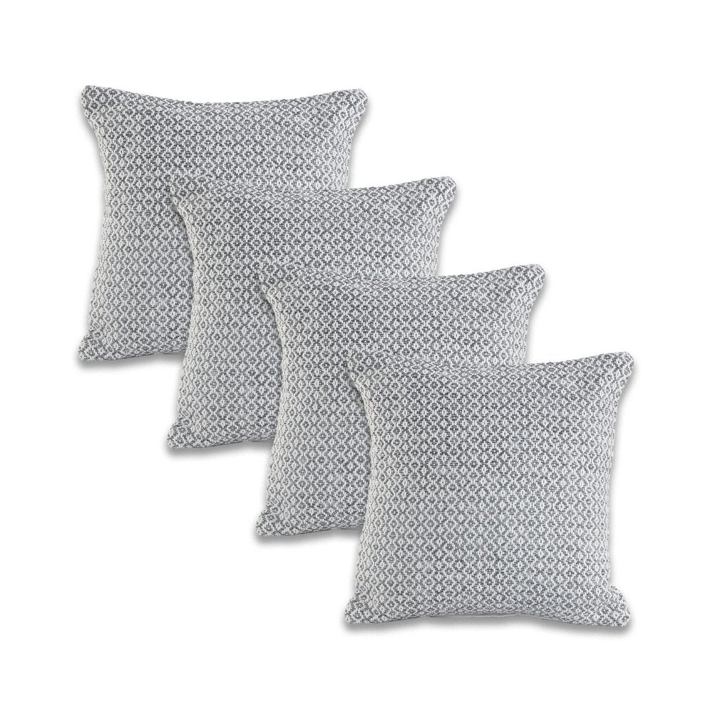 Set of Four 18" Gray And White Geometric Cotton Throw Pillows