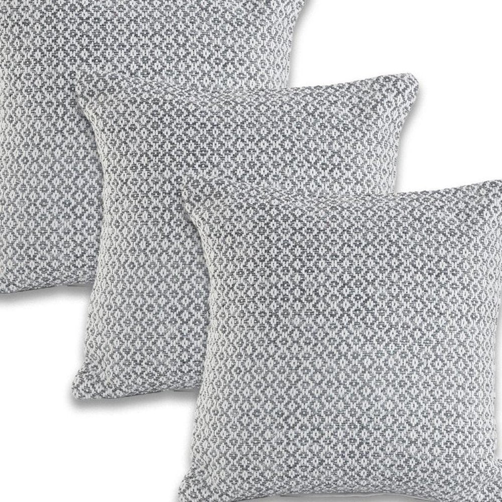 Set of Four 18" Gray And White Geometric Cotton Throw Pillows — view 7