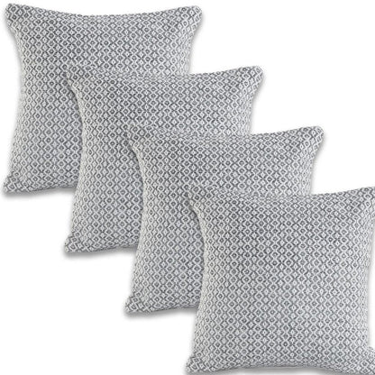 Set of Four 18" Gray And White Geometric Cotton Throw Pillows