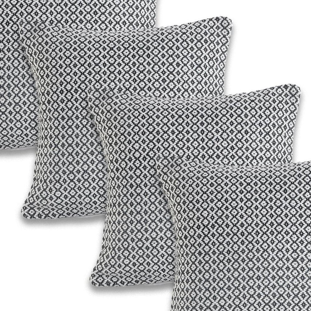 Set of Four 18" Black And White Geometric Cotton Throw Pillows