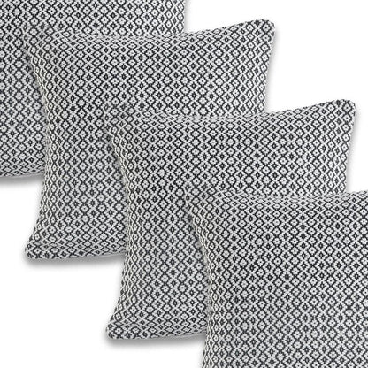 Set of Four 18" Black And White Geometric Cotton Throw Pillows