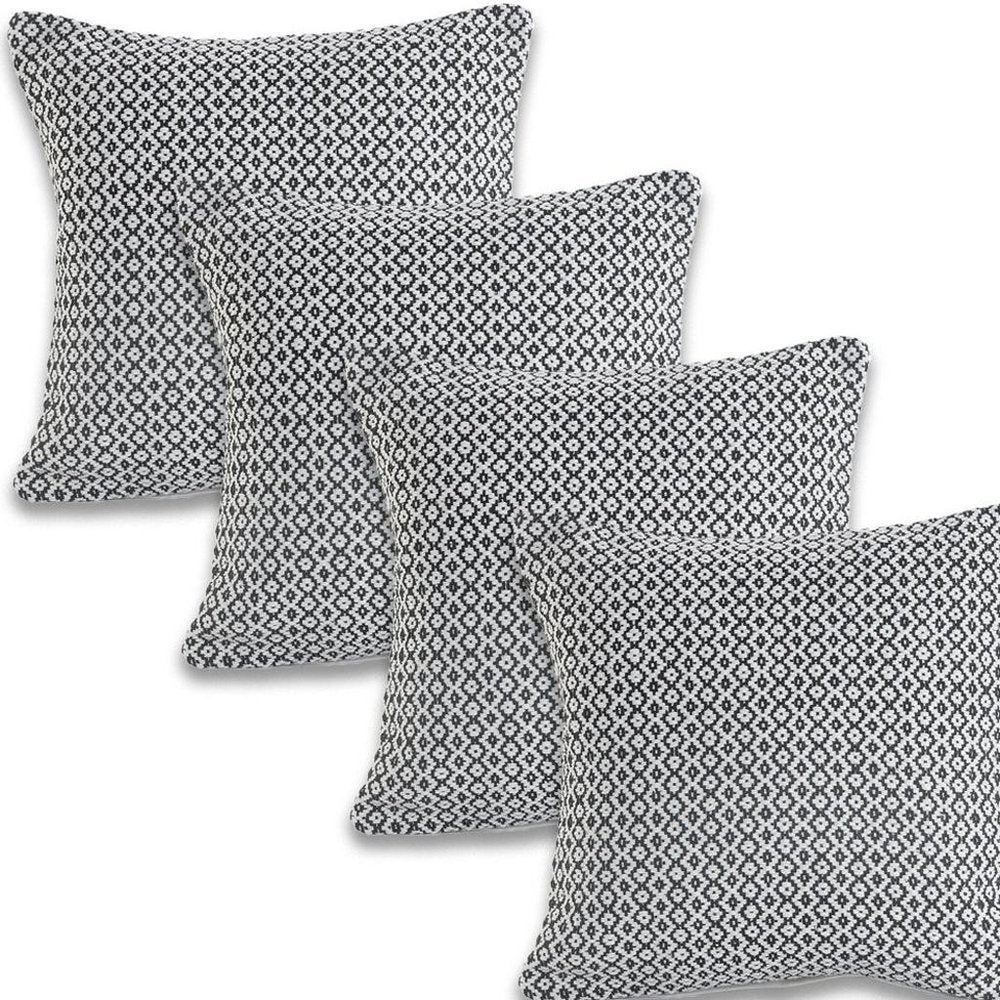Set of Four 18" Black And White Geometric Cotton Throw Pillows