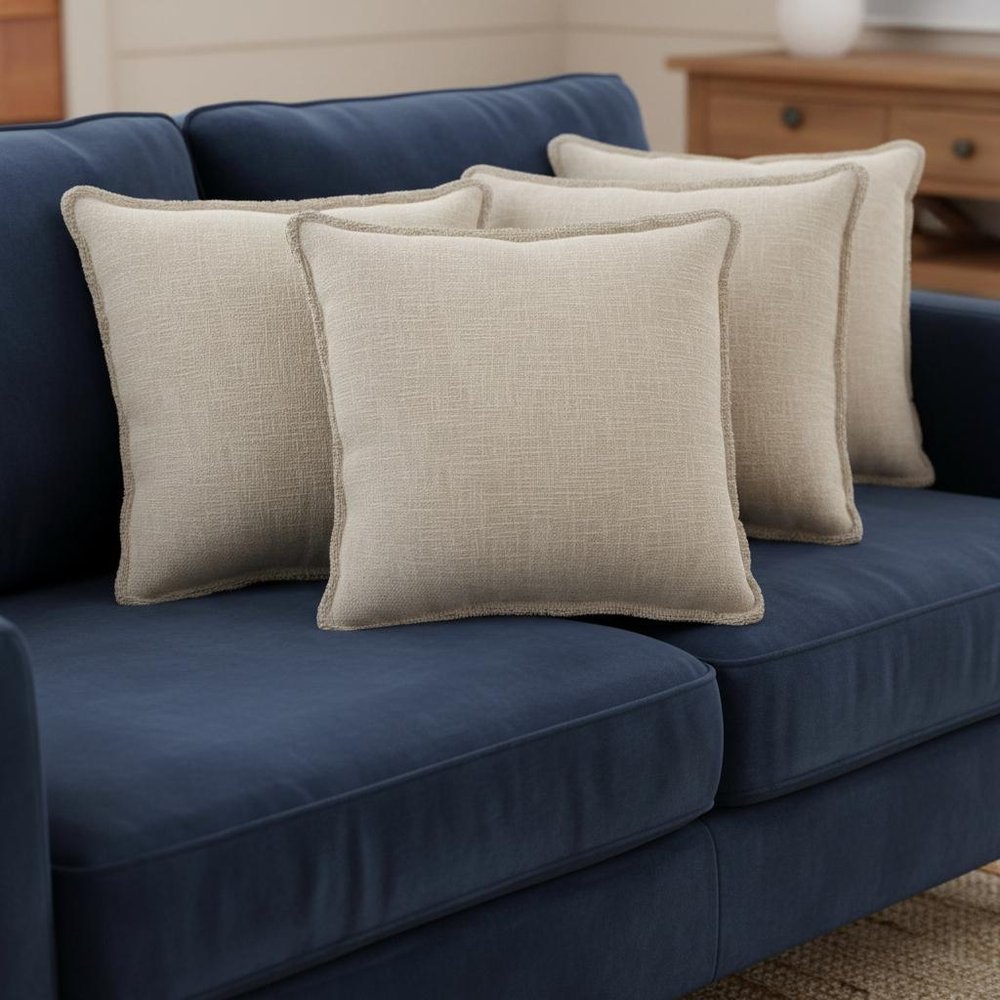 Set of Four 20" Beige Cotton Throw Pillows — view 9