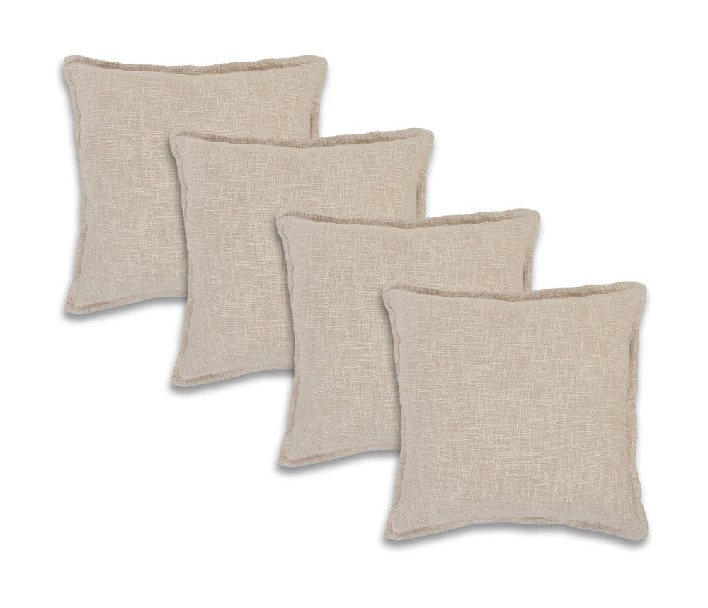 Set of Four 20" Beige Cotton Throw Pillows