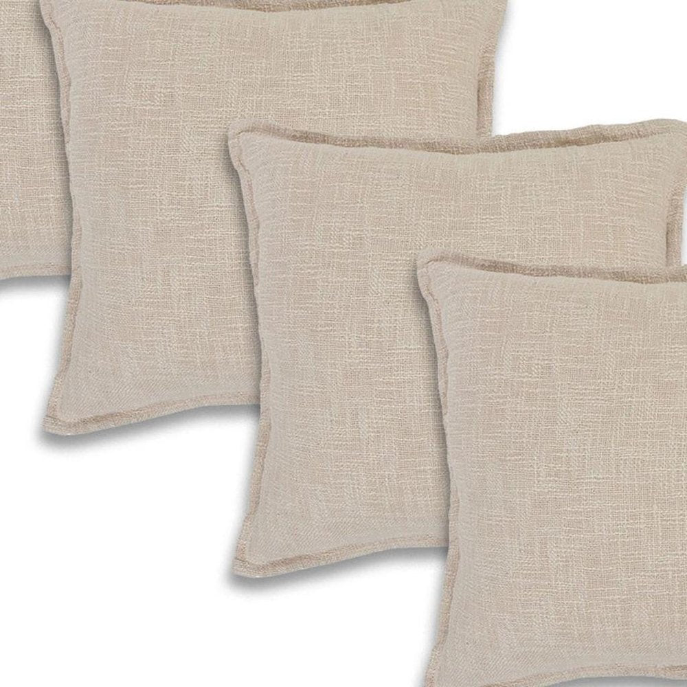 Set of Four 20" Beige Cotton Throw Pillows