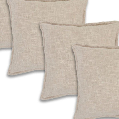 Set of Four 20" Beige Cotton Throw Pillows