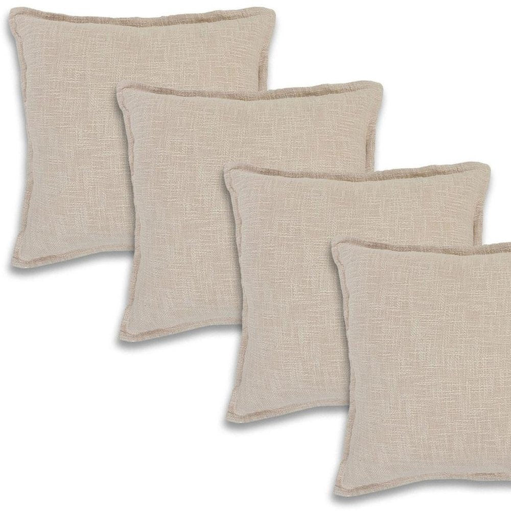 Set of Four 20" Beige Cotton Throw Pillows