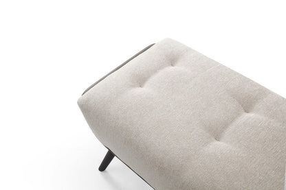 58" Beige Dark Gray and Black Tufted Faux Leather Fabric and Steel Upholstered Bench HomeRoots