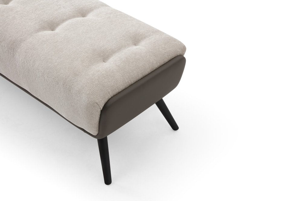 58" Beige Dark Gray and Black Tufted Faux Leather Fabric and Steel Upholstered Bench HomeRoots