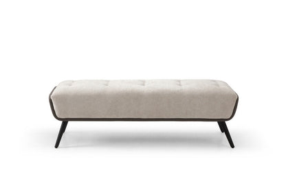 58" Beige Dark Gray and Black Tufted Faux Leather Fabric and Steel Upholstered Bench HomeRoots