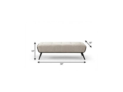 58" Beige Dark Gray and Black Tufted Faux Leather Fabric and Steel Upholstered Bench HomeRoots