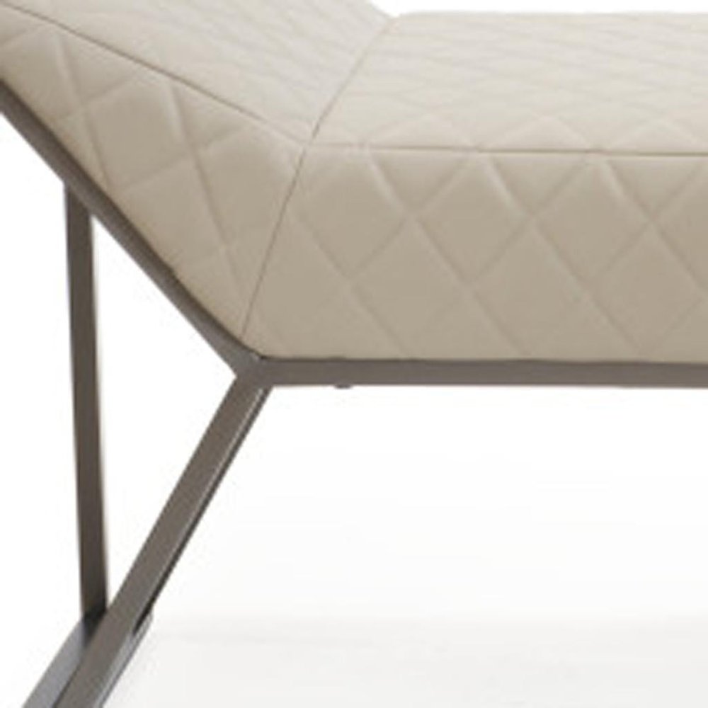 63" Cream and Gray Quilted Faux Leather and Steel Upholstered Bench HomeRoots