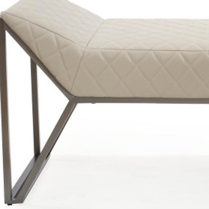 63" Cream and Gray Quilted Faux Leather and Steel Upholstered Bench HomeRoots