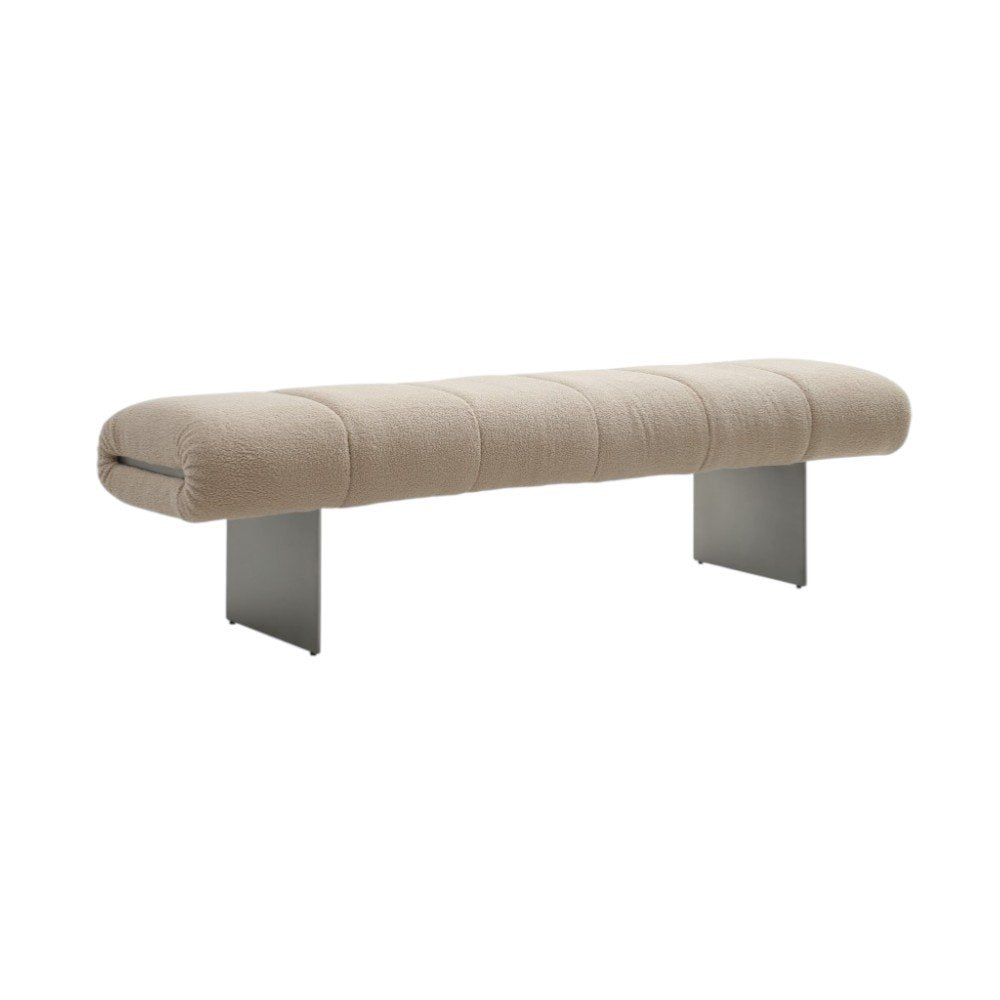 63" Beige and Nickel Boucle and Steel Upholstered Bench HomeRoots