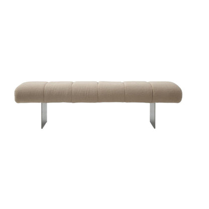 63" Beige and Nickel Boucle and Steel Upholstered Bench HomeRoots