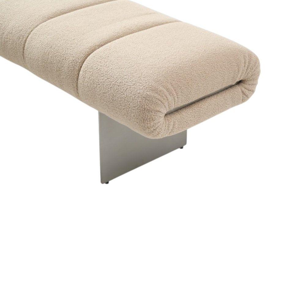 63" Beige and Nickel Boucle and Steel Upholstered Bench HomeRoots