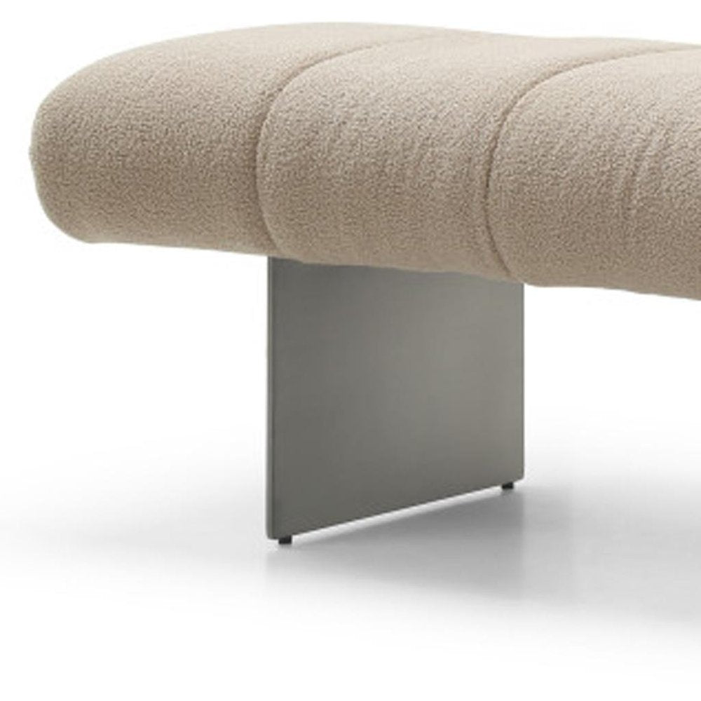 63" Beige and Nickel Boucle and Steel Upholstered Bench HomeRoots