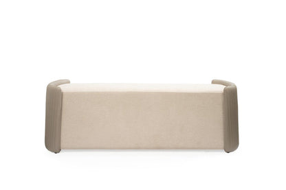 58" Taupe and Light Gray Boucle And Faux Leather Upholstered Bench HomeRoots