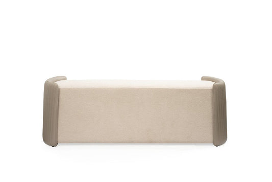 58" Taupe and Light Gray Boucle And Faux Leather Upholstered Bench HomeRoots